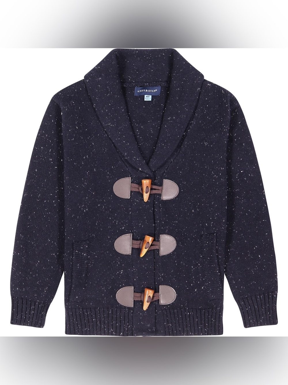 Andy & Evan Boys' Navy Shawl Collar Toggle Sweater 3T